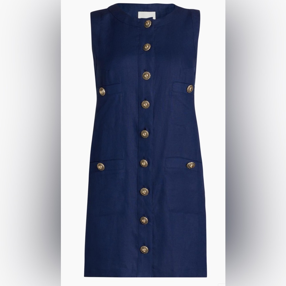Reformation linen dress. Navy. Size 2. Tropez linen sleeveless shift minidress.